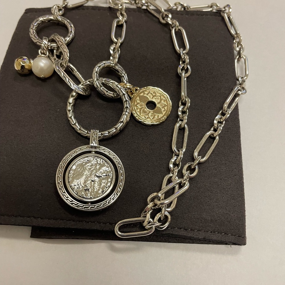 John Hardy Amulet Necklace- 18”. This is sterling silver, 14kt gold and 18kt.